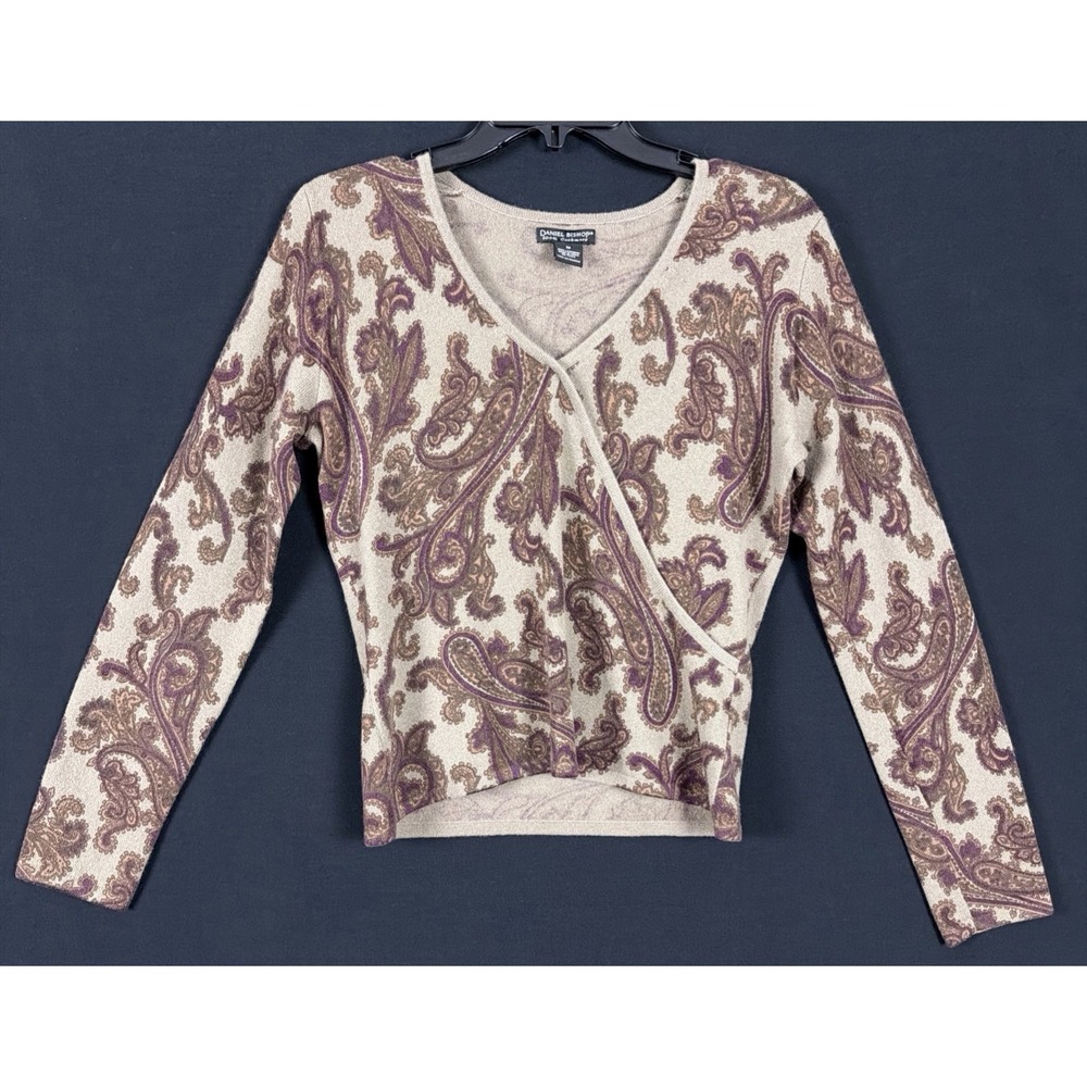 Daniel Bishop Paisley 100% Cashmere Crossover V-Neck Sweater Size Medium